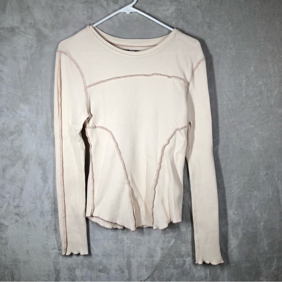 Urban Outfitters Tops - Urban Outfitters Exposed Seam Waffle Knit Shirt Womens L Ivory Balletcore Fitted